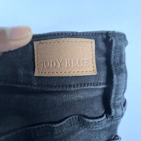 Judy Blue Charcoal Black Slim Fit Raw Hem Distressed Knee Jeans Size 1 | 25 - Picture 5 of 8